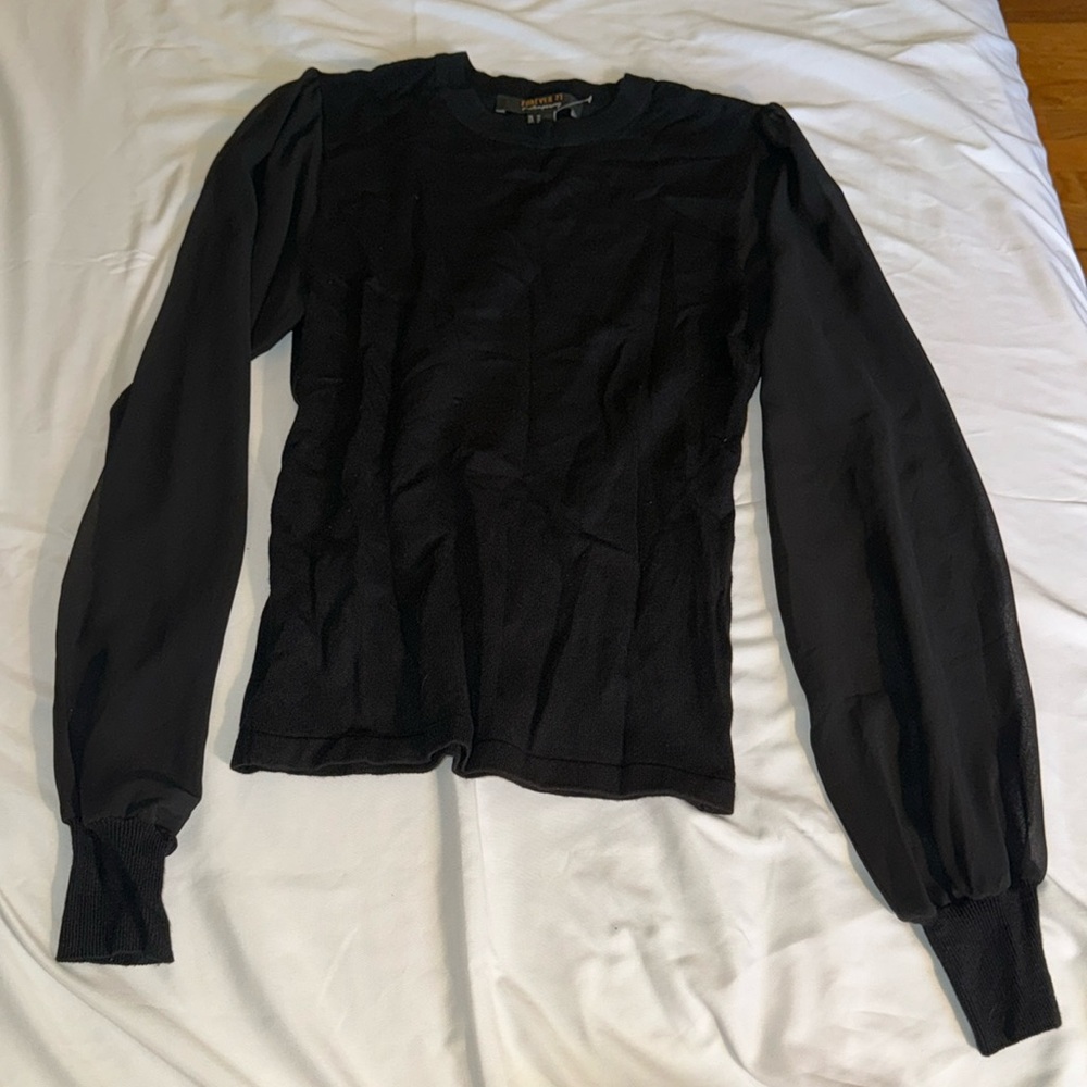 Puffy sleeve two material forever 21 fitted shirt